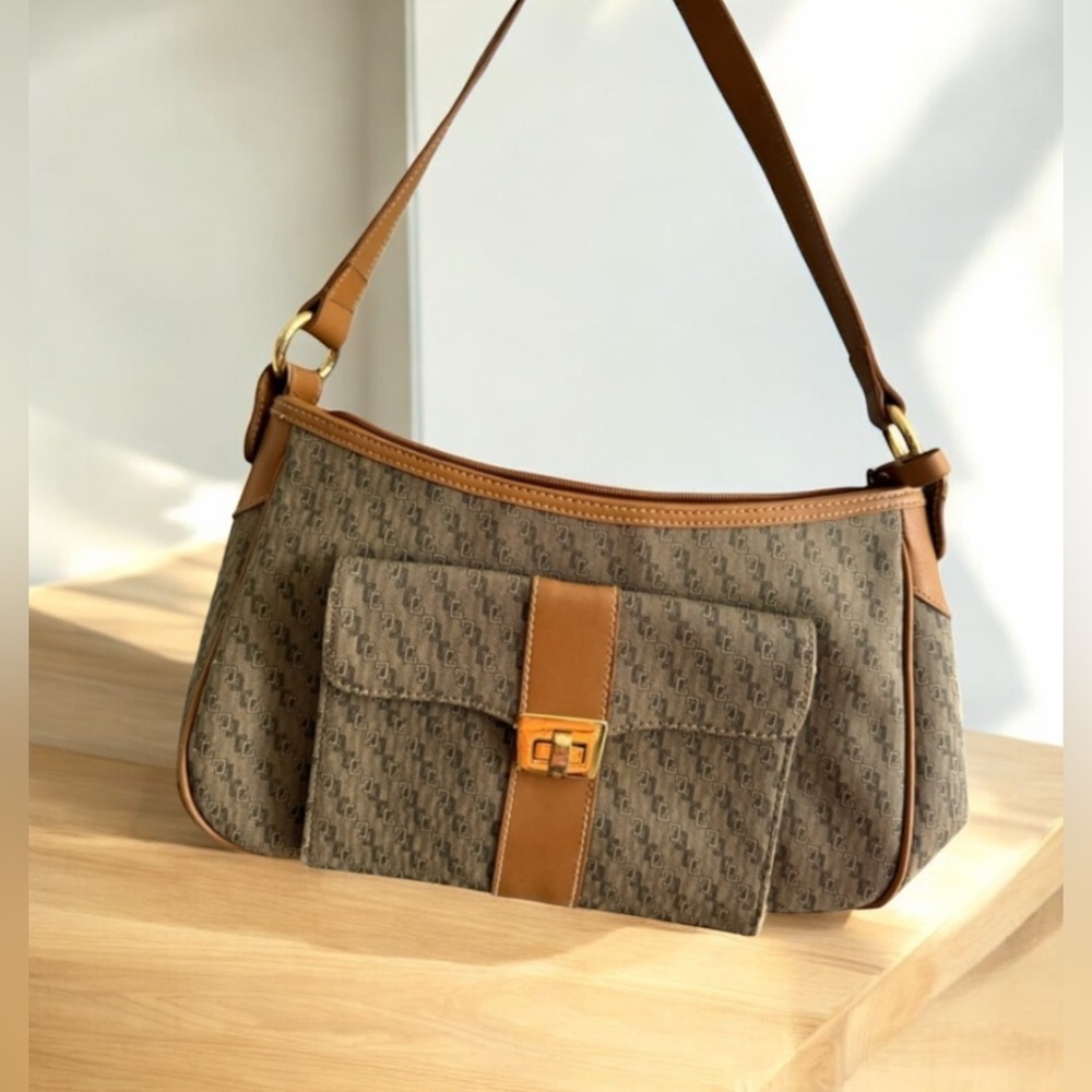 Y2k American Leather Brown Monogram Shoulder Bag